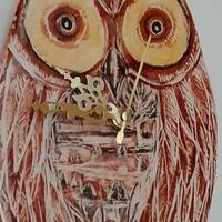 Handmade Ceramic Owl Clock: Unique Pottery Wall Hanging