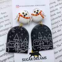 Wizard Boy inspired Earrings, Polymer Clay Earrings, Owl Earrings, Harry Potter earrings, Hogwarts e