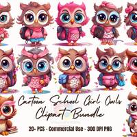 20+ Cute baby girl owl clipart | girl owl | sticker | PNG | commercial use | transparent background 