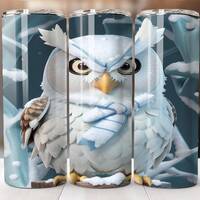 3d snowy owl 20oz skinny tumbler - Pretty owl bird sublimation png Beautiful nature art digital desi