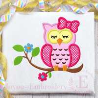 Owl Applique Embroidery Design, Cute Owl Machine Embroidery File, Woodland Animal Embroidery Pattern