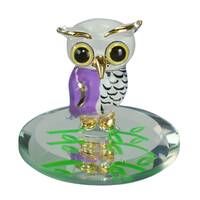 Snowy Owl Glass Figurine | Small Owl Collectible | Gift for Nature Lovers