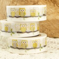 Washi Tape, Yellow Owls Washi Tape, Full Roll  - T1529