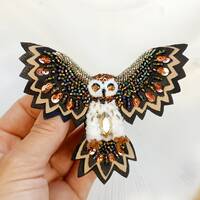 Large barn owl brooch, Brooch symbol wisdom, Handmade embroidered bird, Gift for woman