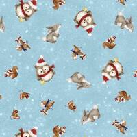 Bird Fabric, Owl Fabric, Squirrel Fabric, Woodland Gifts, Critter Toss Blue 45167-401, Makiko, Wilmi