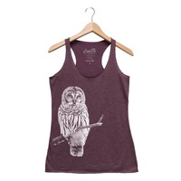 Hand Screen Printed Barred Owl Racerback Tank Top: Nature Shirt