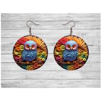 3D Round Multicolor Owl Dangle Earrings