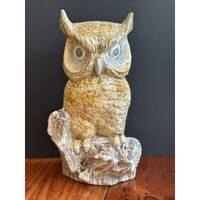 MCM/Retro Ceramic Owl On Log Hand Painted Vintage 70s Kitsch 10.5&rdquo; X 6&rdquo;