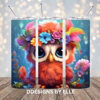 3D Owl and Flowers 20 oz Skinny Tumbler, Sublimation Design, Straight Tumbler Wrap PNG, Sublimated T
