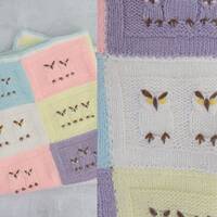 Vintage Knit Baby Blanket, Owl Motif, Pastel Colors