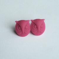 Raspberry or Grape Owl Earrings, Owls on Surgical Steel Studs, Post, Gift under 10, Dark Pink Red or