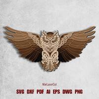 Multilayer Owl Laser Cut File Owl Mandala SVG Layer Owl CNC multilayer Owl Dxf Ai CO2 File Xtool CO2