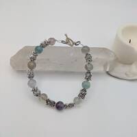 Rainbow Fluorite and Metal Owl Bracelet, Gemstone Jewelry; Gemstone Bracelet; Beaded Bracelet; Gemst