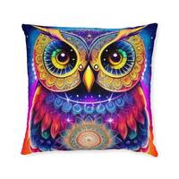 MandOwla. Square Pillow. Cushion. Bright. Mandala. Owl. Comfortable. Decoration. Colourful. Neon. An
