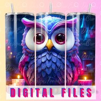 3D Blue Owl Bird 20oz Skinny Tumbler Wrap Straight Sublimation Design PNG Files Instant Digital Down