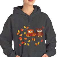 Adorable Fall Owls Hoodie, Two Owls On A Branch Hooded Sweatshirt, Cute Owl Lovers Apparel, Colors o