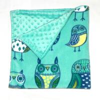 Minky Baby Blanket Owls in Turquoise Blue Teal Yellow Aqua Minky and Fleece Baby Shower gift idea To