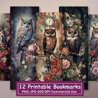 Vintage Fantasy Owl Bookmark Set (Digital Download)