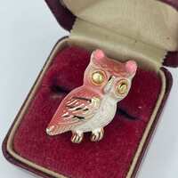 Vintage 1970s Small Pink Owl Pink Ears Pin Brooch