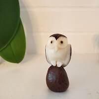 Owl Tagua Nut Carving, Owl Decor, Owl sculpture, miniature Owl art, mini owl sculpture