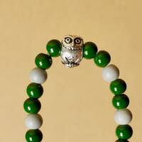 Owl | Gray and Green Kid's Beaded Bracelet