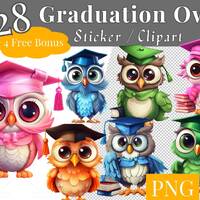 Graduation Owl Clipart &ndash; Cute Academic Owls PNG Set (Digital Download)