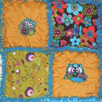 Custom Made Appliqued Very Colorful Krazy Owl BabyToddler Rag Quilt Girl or Boy 42" x 58 Lg. Cr
