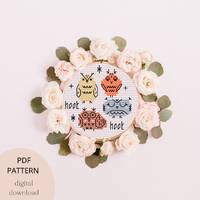 Cute owls cross stitch pattern, owl lover modern digital pdf cross stitch pattern