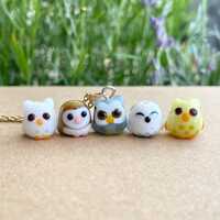 Tiny Barn Owl / African White-Faced Scops Owl / Snowy Owl / Eurasian Eagle Owl Glass Bead Necklace, 