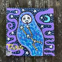 Taurus Astrology Owl 3x3 inch painting on canvas