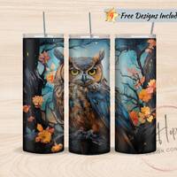 3D Owl In Fall 20 oz Skinny Tumbler Sublimation Design, PNG Instant DIGITAL Download, Owl Tumbler Wr