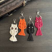 Handmade Macrame Owl Keychain - Cotton Boho Bag Charm In Custom Colors | Rustic Spiritual Animal Tot