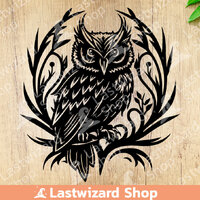 Gothic Owl Svg Png File, Vintage Bohemian Night Bird Svg, Witch Familiar Svg, Pagan, Magic Clip Art,