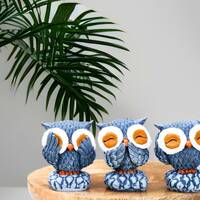 Superb Owl No Hear | No See and No Speak Evil Tawny Owl Statue Decoration Owl Sculpture 3-Pc Set | O