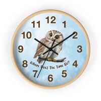 Where Does The Time Go? Owl 10" Wall Clock,Fun Country Owl Round Wall Clock,Farm Owl Wall Clock