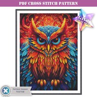 Colorful owl full coverage modern counted counted cross stitch pattern  PDF to use with PK and Mark-