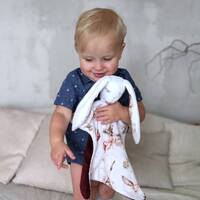 Little wizard print bunny comforter, white owl baby lovey, rabbit minky blanket, soft sleeping toy,