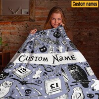 Owl Halloween Mink Blanket,  Custom Name Halloween Fleece Blanket, Halloween Pattern Christmas Gift,