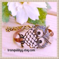 Bronze Owl Charm Bracelet: Adjustable Faux Suede Band