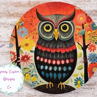 Vintage Owl Sublimation Round Door Hanger Design PNG, Sublimation Design for 12 Inch Round, Digital 