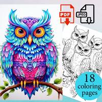 Owl Coloring Book Adults Kids activity pages Coloriage sheets Instant Download Printable PDF JPEG