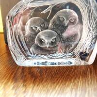 Crystal Paperweight -Three Owls - by Alfred Capredone for DARTINGTON CRYSTAL
