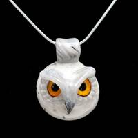 Borosilicate glass snow owl pendant