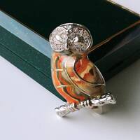 Vintage owl/ bird enamel brooch with colored enamel