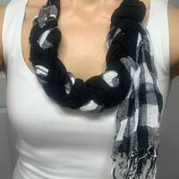 Handmade Checkered Linen Necklace with Silver Owl Pendant