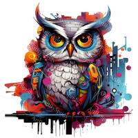 Urban Graffiti-Style Owl Clipart PNG, Street Clip Art Bird, Vibrant Illustration for Digital Clip Ar