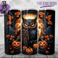 Halloween Tumbler Wrap Png, 20 oz Owl Tumbler Background Design, Creepy Animal Sublimation Graphics,