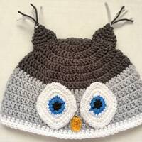 Crochet Gray Owl Hat