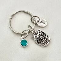 Personalized owl keychain initial owl charm key chain owl lover gift owl key ring, bird charm keycha