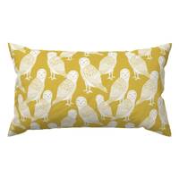 Owl Accent Pillow - Owls by andrea_lauren - Bird Block Print Mustard White Hand-carved Rectangle Lum
